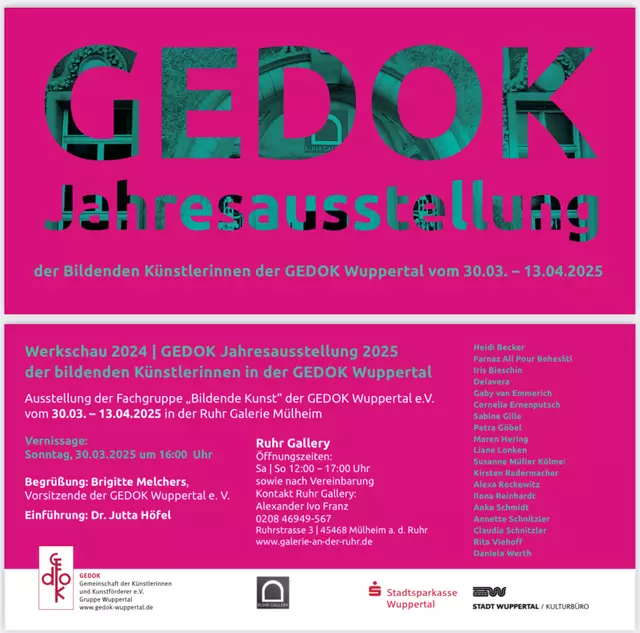 Plakat der aktuellen GEDOK-Schau 2025 mit den Sponsoren, die die Ausstellung ermöglichen | Foto: GEDOK-Team