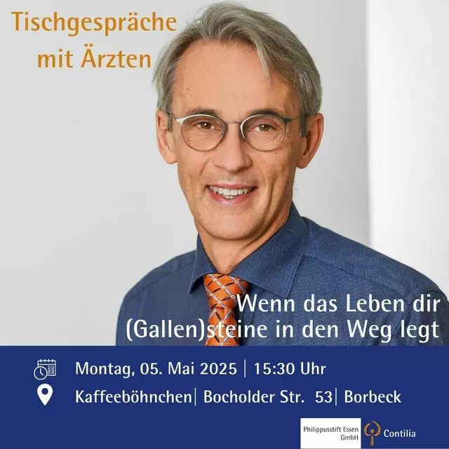 Dr. Markus Freistühler, Chefarzt der Gastroenterologie im Philippusstift, und sein Team laden zum Tischgespräch ins Kaffeeböhnchen an der Bocholder Straße in Borbeck ein. Anmeldungen für den Nachmittag sind ab sofort möglich | Foto: Contilia, Team Köhring