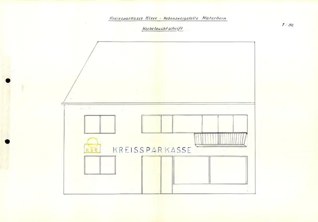Bauantragszeichnung für das Logo und die Leuchtbuchstaben (1962)