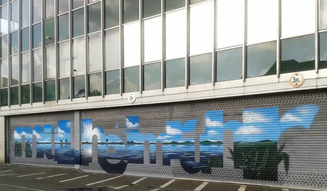 Tor zum ehemaligen Kaufhof-Parkhaus - Im Jahr 2014 gestaltet von Dennis Broszat "MülheimRuhr" | Foto: Mülheimer Kunstverein KKRR