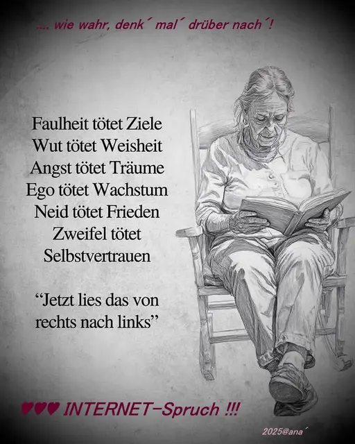 SELBSTVERTRAUEN!
Selbstvertrauen tötet Zweifel ....


♥♥♥2025@ana´