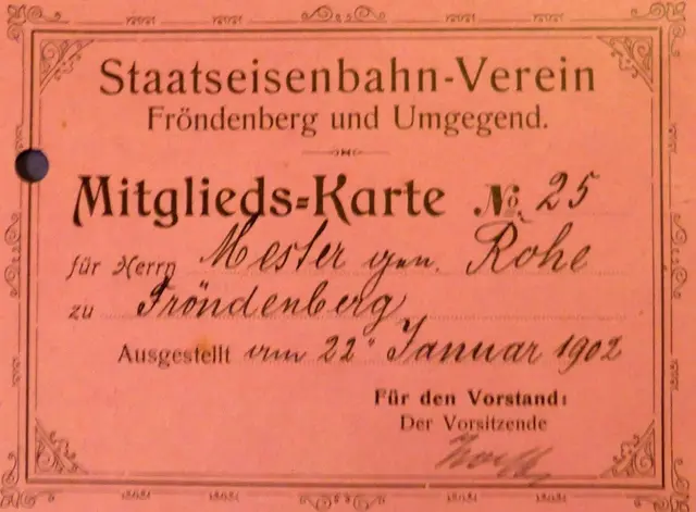 Herr Hester genannt Rohe war als 25. Mitglied des Staatseisenbahn-Vereins ein Mitglied der ersten Stunde. Quelle: BSW Fröndenberg