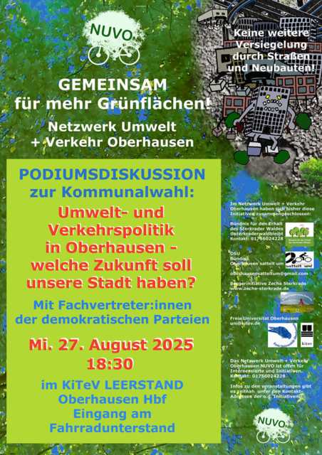 Entscheidunghilfe zur Kommunalwahl in Oberhausen: Dieser Einladung waren Ende August Vertreter*innen demokratischer  Parteien in der Stadt gefolgtt. Der Podiumsdiskussion in den Räumlichkeiten des "Kitev Leerstand" im Gebäude des Oberhausener Hauptbahnhofs stellten sich Kandidat*innen von SPD; Grünen;  CDU, der Linken, der Partei und der Wählergemeinschaft BOB - Bündnis Oberhausener Bürger gefolgt. | Foto: walter Wandtke