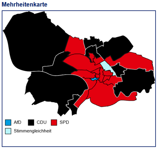 Verteilung der Direktmandate für den Rat der Stadt Wesel.
Im Wahlbezirk 11 ist aufgrund Stmmengleichheit ein Losentscheid erforderlich