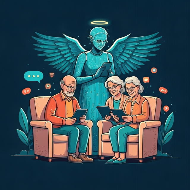 Fragen rund um das Thema KI beantwortet der Referent vom Team des Projektes „Digitaler Engel“. Das Bild wurde KI-generiert mit gpt-4o