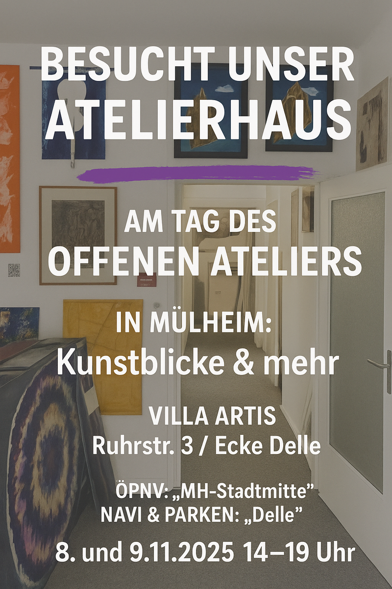 Auch 2025 wieder mit dabei: KUNSTHAUS MÜLHEIM MITTE - VILLA ARTIS  Ruhrstr. 3  
8. und 9.11.2025  jeweils von 14 bis 19 Uhr | Foto: Mülheimer Künstlerbund MKB