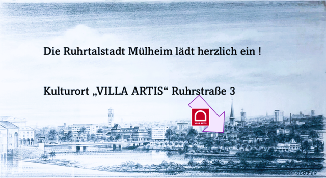 Ruhrtalstadt Mülheim - Panorama: Basis ist die Original-Bleistiftzeichnung von Daniel Traub, die in der Ständigen Sammlung im MMKM Museum Moderne Kunst Mülheim an der Ruhrstr. 3 zu sehen ist. | Foto: Mülheimer Kunstverein und Kunstförderverein Rhein-Ruhr - KKRR