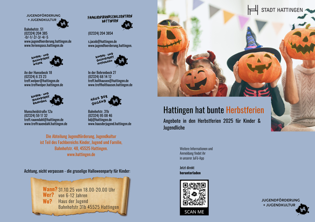 Für Kinder und Jugendliche gibt es in den Herbstferien wieder abwechslungsreiche Angebote. Flyer: Stadt Hattingen