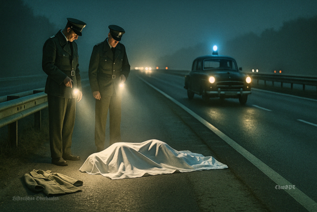 „Das Bild ist KI-generiert und orientiert sich an Vorlagen wie Postkarten, Bildern und Zeitungsberichten aus der jeweiligen Zeit.“