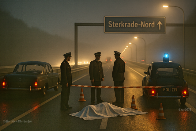 „Das Bild ist KI-generiert und orientiert sich an Vorlagen wie Postkarten, Bildern und Zeitungsberichten aus der jeweiligen Zeit.“