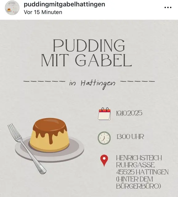 Absurd, aber lustig! Der neue Trend, gemeinsam Pudding mit einer Gabel zu essen, hat nun auch Hattingen erreicht. Bild: Pudding mit Gabel Hattingen