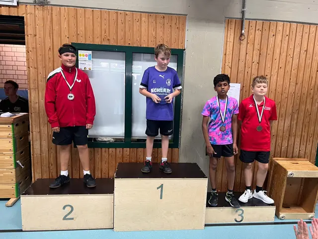 Sujan Surkirthan (2. v R) wurde bei den Bezirksmeisterschaften 3. Der J13