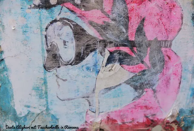 Dante Aligheri mit Taucherbrille, Streetart.