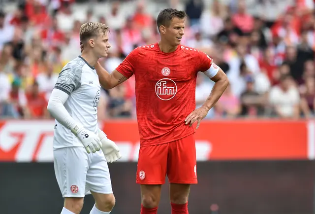 RWE-Kapitän Michael Schultz (r.) fehlt gegen seinen Ex-Club, Torwart Jakob Golz braucht die Mannschaft als starken Rückhalt. | Foto: Thorsten Tillmann/FFS