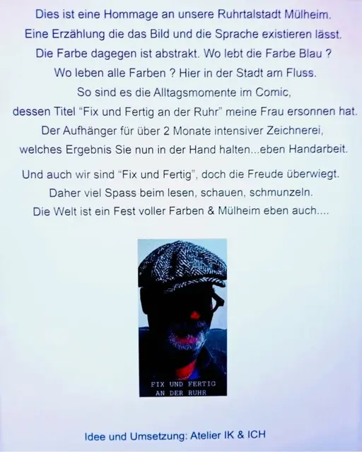 "Hommage an die Ruhrtalstadt Mülheim" - Einleitung im neuen Cartoonband aus dem Atelier IK &amp; ICH | Foto: Bernd Kirstein, IK &amp; ICH, 2025
