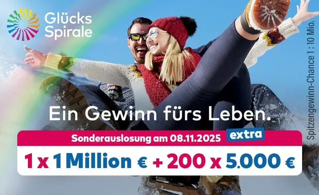 Mitspielen lohnt sich am kommenden Samstag ganz besonders: Bei der Sonderauslosung der GlücksSpirale am 8. November ist eine Million extra drin. | Foto: WestLotto