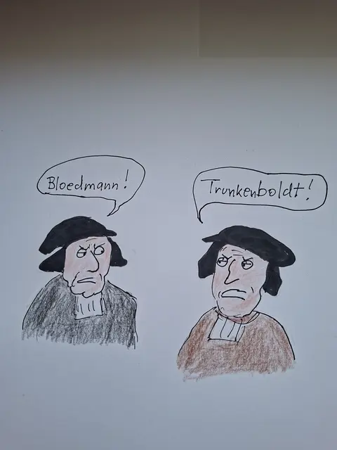 Zwei streitende Hanse-Kaufleute aus dem 15. Jahrhundert (an der Authentizität dieser Darstellung gibt es berechtigte Zweifel). | Foto: Martin Poche