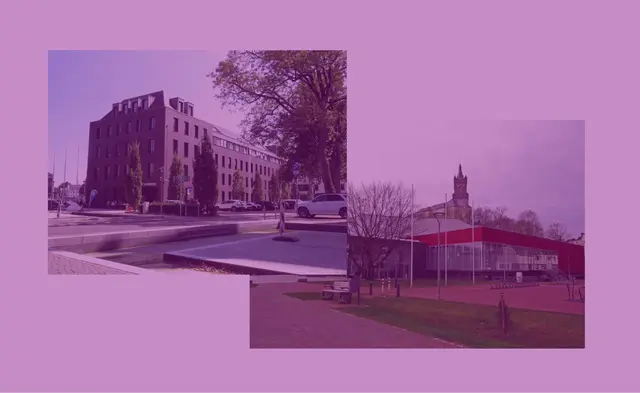 Nach Einbruch der Dunkelheit erstrahlt das Klever Rathaus und die Stadthalle am Montag in kräftigem Lila | Foto: GvM