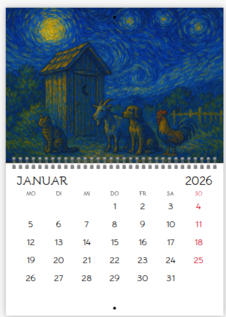 Foto: Karikaturen und Kalenderblätter nach Ideen von Didi van Frits, KI-generiert mit ChatGPT Version 5.1