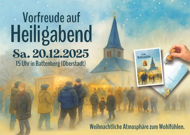 Plakat für "Vorfreude auf Heiligabend" am 20.12.2025, gestaltet von Nadine Birkenbusch nach einem Entwurf von Isabell Riverso. 