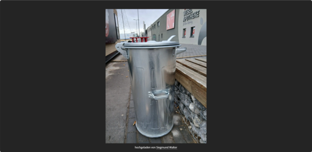 Mülltonne aus verzinktem Stahlblech.
 | Foto: Siegmund Walter, 24.11.2025, 10:35 Uhr