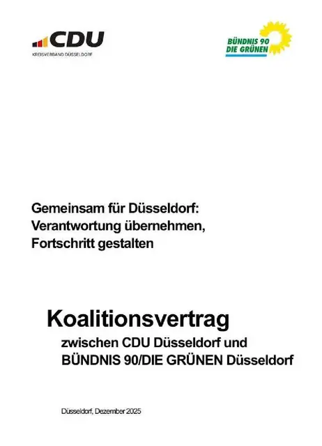 jpeg selber erstellt vom Deckblatt Foto des Koaltionsvertrags zwischen CDU Düsseldorf und Bündnis 90/Die Grünen Düsseldorf    