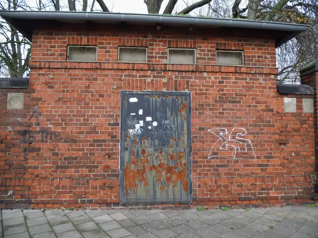 Gebäudeteil mit stark überholungsbedürftiger Stahlblechtür der ehemaligen Reitzensteinkaserne an der innerörtlichen Straße, Friedenstraße, 46483 Wesel | Foto: Siegmund Walter, 02.12.2025, 15:18 Uhr