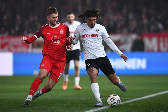 Viele harte Zweikämpfe: RWE-Mittelfeldspieler Torben Müsel (l.) im Duell mit Verls  Joshua Eze. | Foto: Thorsten Tillmann/FFS