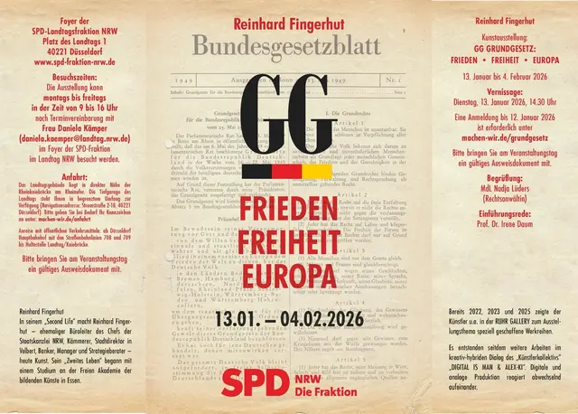 Flyer zur Schau im Düsseldorfer Landtag 13.01. bis 04.02.2026 mit dem Programmablauf | Foto: Designer Klaus Wiesel