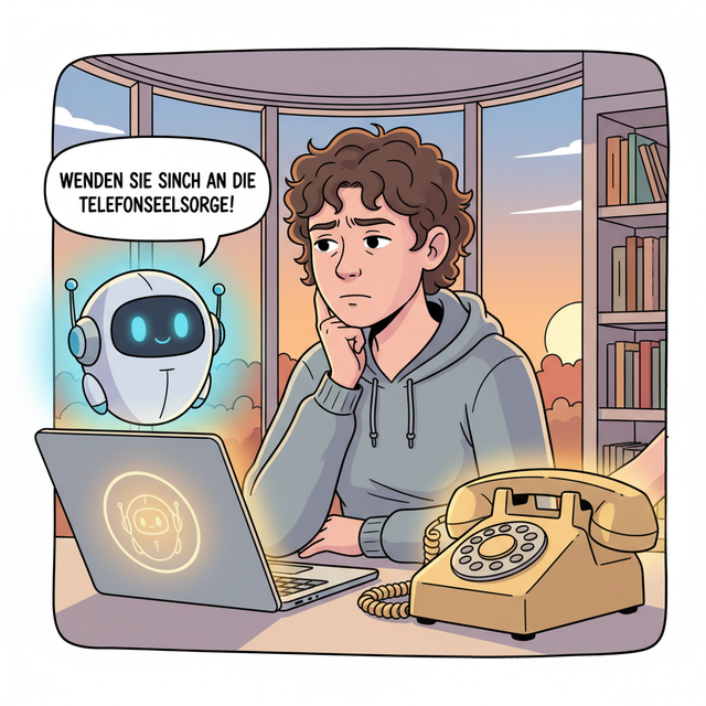 Im Idealfall verweist die KI Menschen in seelischer Not an die Telefonseelsorge. Bild: KI-generiert mit Nano Banana