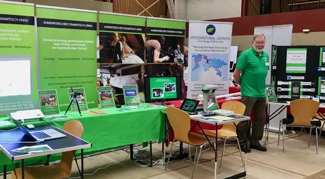 Der Informationsstand des Ahnenforscher Stammtisches Unna ist auf jeder großen Genealogie-Veranstaltung in Deutschland zu finden. In diesem Jahr feiert der Unnaer Stammtisch sein 25-jähriges Bestehen! | Foto: Ahnenforscher Stammtisch Unna