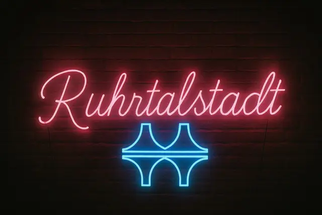 Neonkunst im Eingang des MMKM Museum Moderne Kunst Mülheim "Ruhrtalstadt mit den Mülheimer Highheels" | Foto: Mülheimer Kunstverein KKRR