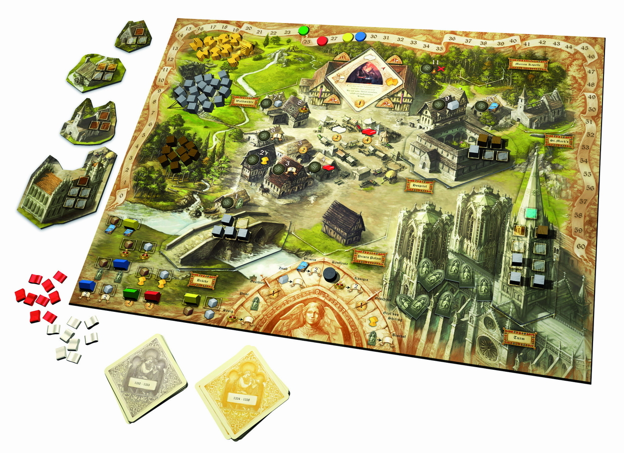Kingsbridge im 14. Jahrhundert - Plan und Spielmaterial von "Die Tore de Welt"