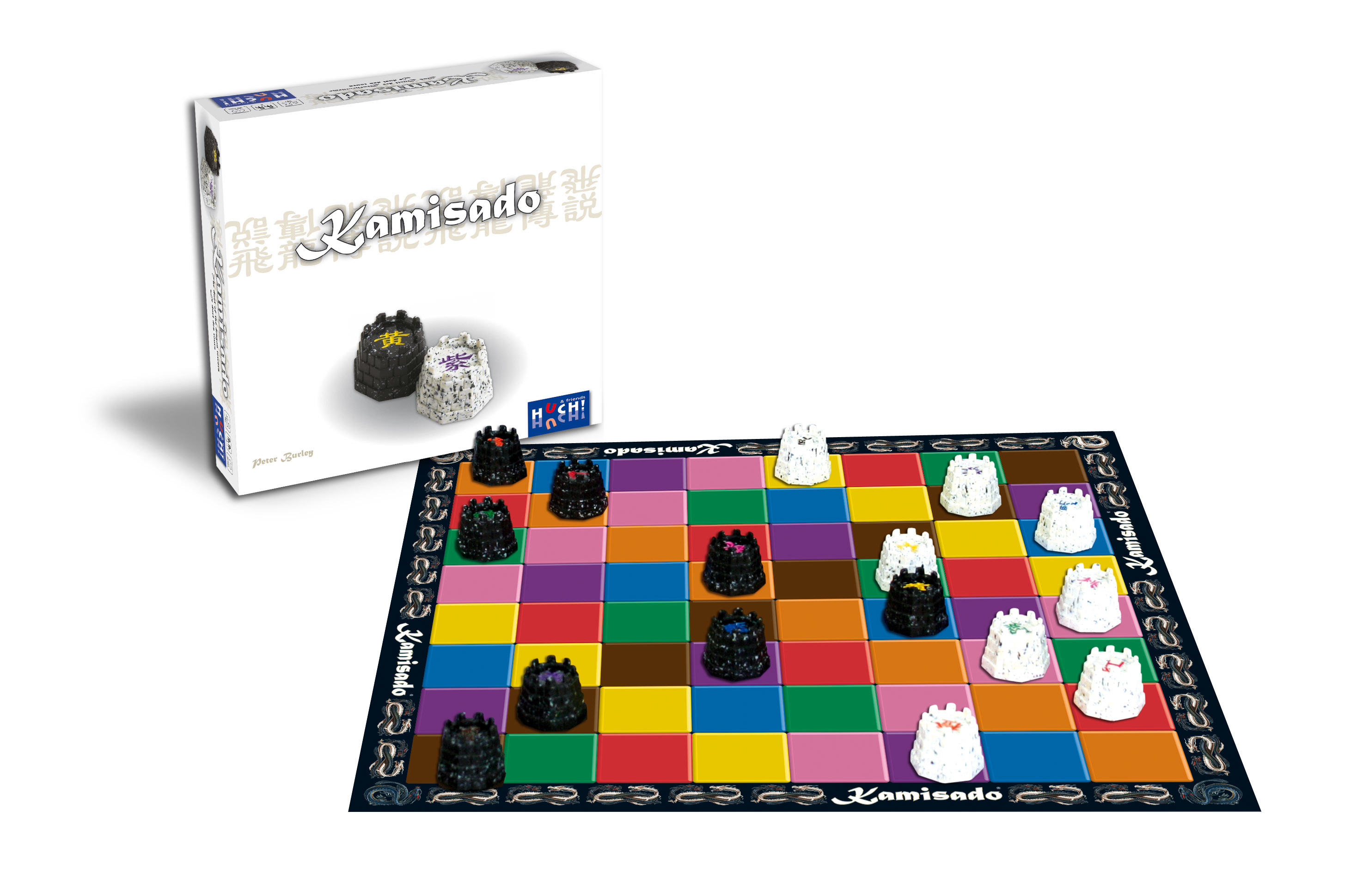Spielbrett und Drachentürme von Kamisado
