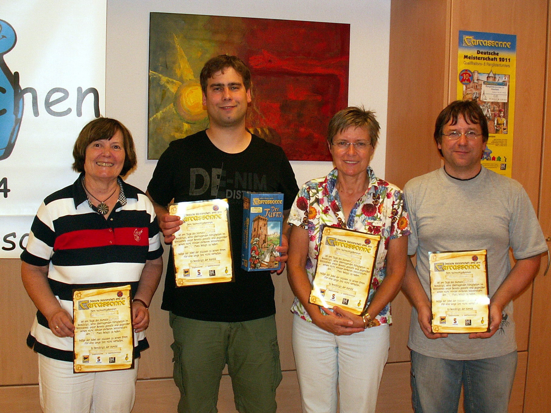Die Sieger des Ranglistenturniers in Hiesfeld von links nach rechts: Renate Decher (Platz 4), Sieger Stefan Kopacz, Zweite Kristiane Hollenberg und André Reusch als Dritter.