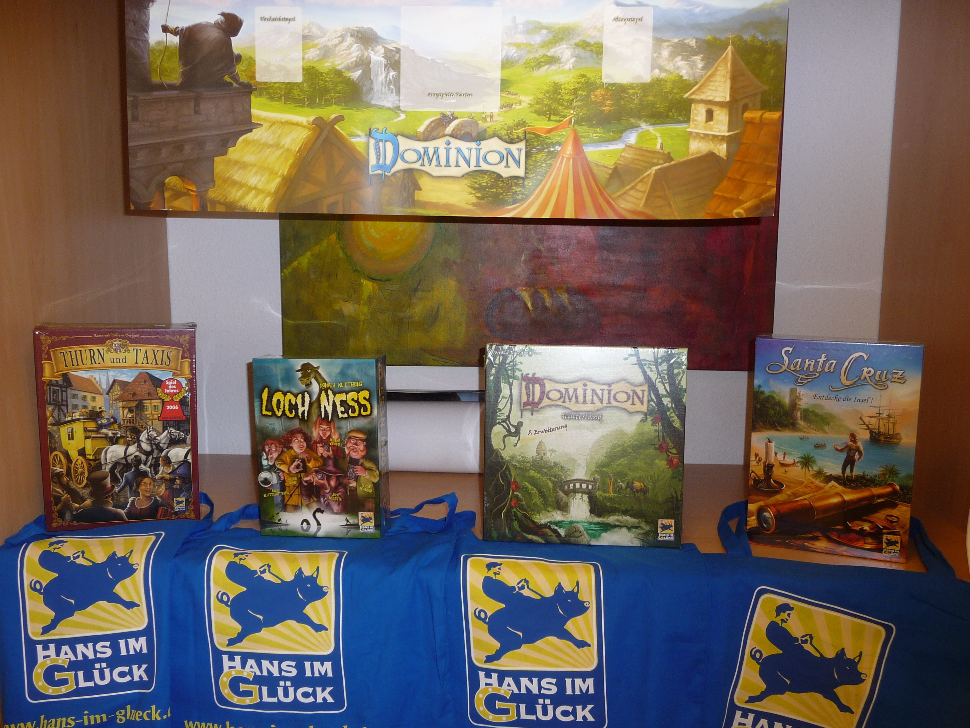 Und das sind die Spielepreise für die Finalisten, bereitgestellt vom Hans im Glück Verlag.