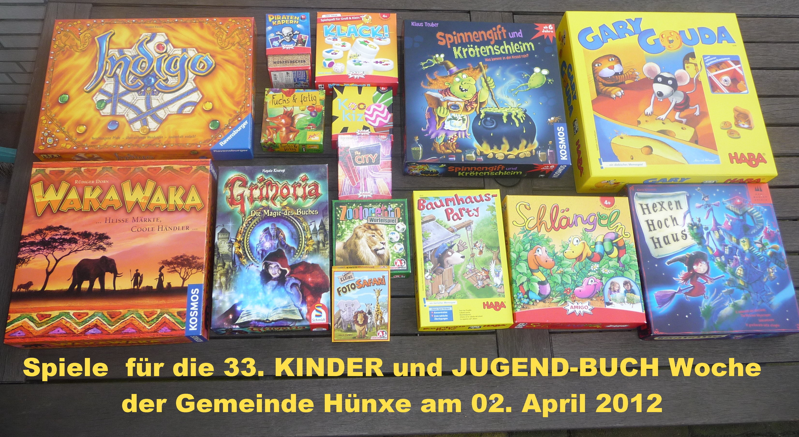 Übersicht über die Spiele - es fehlen auf dem Bild "Steifen Toni" und "Alles Kanone".