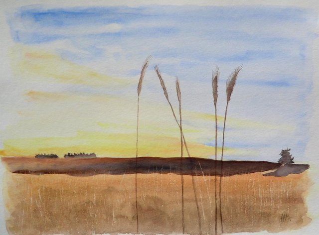 Helga Henneberger "Die letzten Ähren", Aquarell 2012