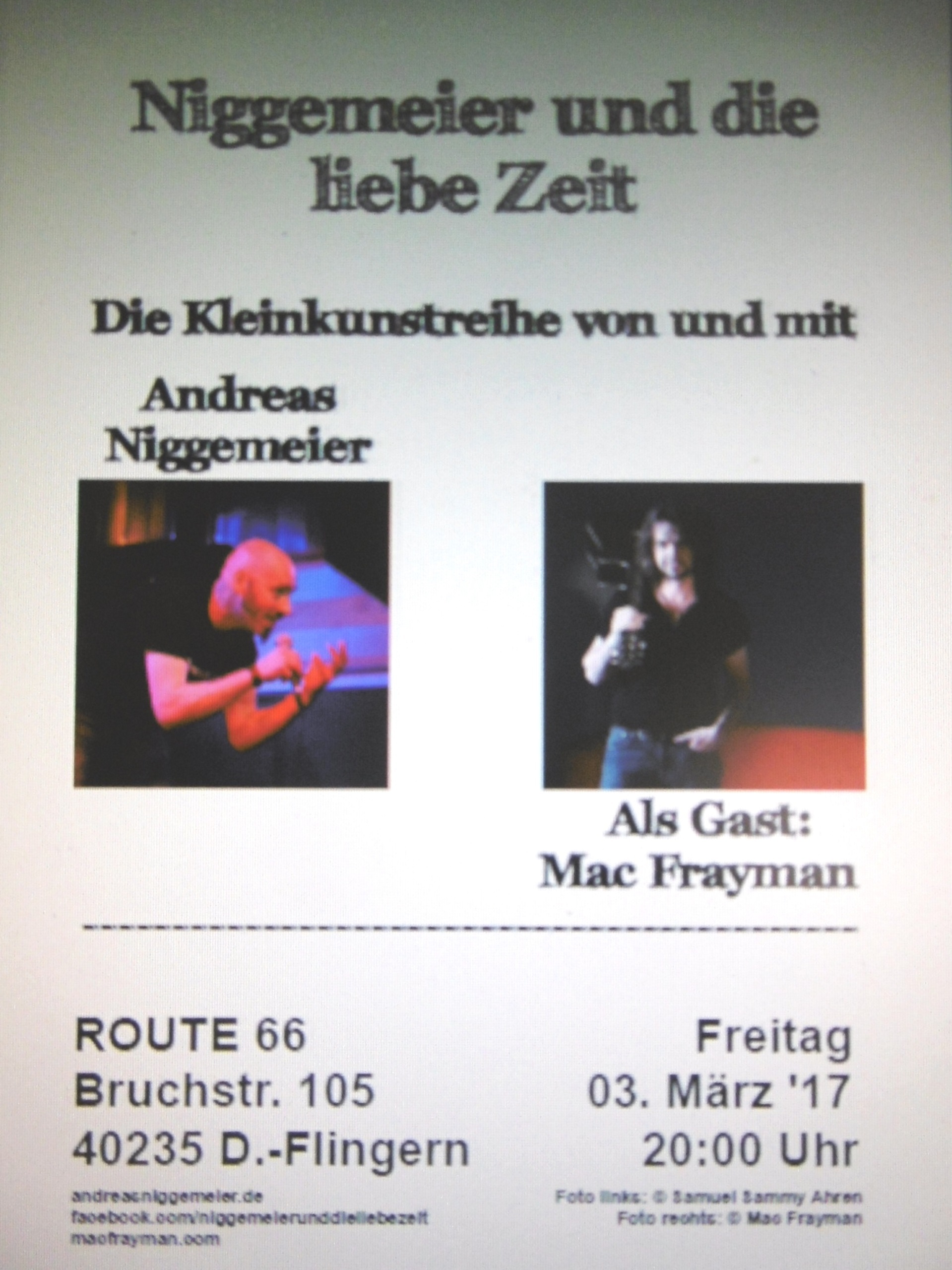 FREITAG, 03.03.2017...Kleinkunstreihe "Niggemeier und die liebe Zeit"