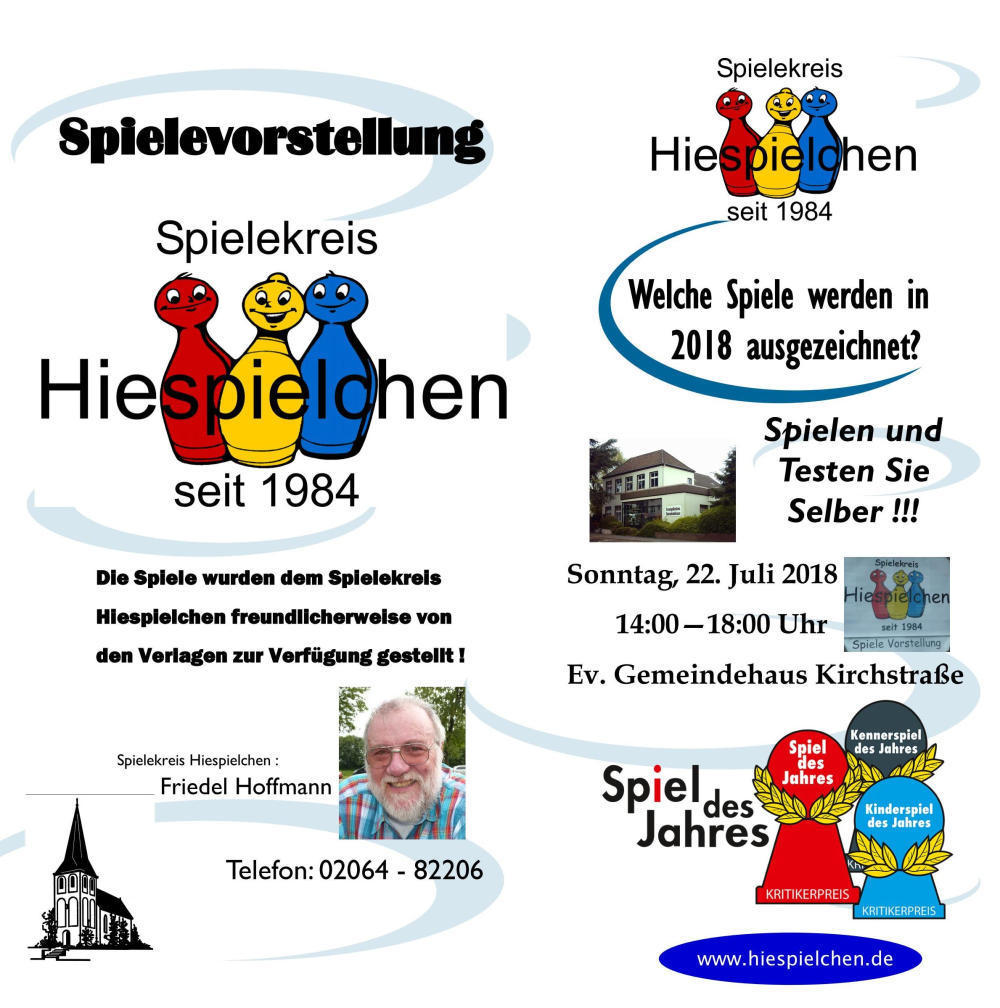 Einladung zur Spielevorstellung des Spielekreises HIESPIELCHEN