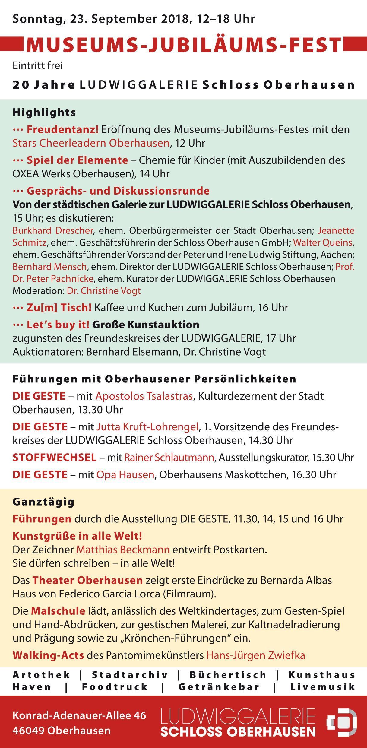 Programm zum Museums-Jubiläums-Fest der Ludwiggalerie chloss Oberhausen