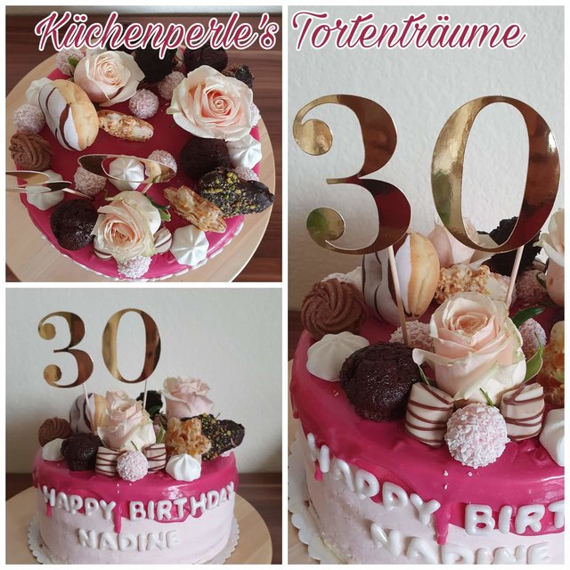 #DripCake zum 30. Geburtstag 😊

Vanille - &amp; Himbeer-Buttercreme auf schokoladigen Wiener Böden.

https://www.facebook.com/kuechenperle/ | Foto: Küchenperle's Tortenträume (Facebook)