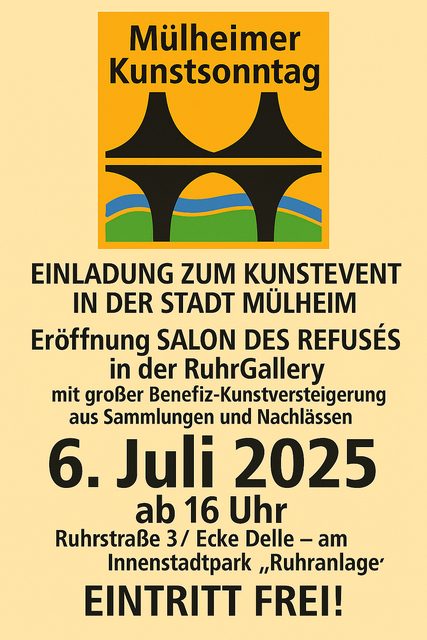 Zeitgleich mit der Städtischen Schau "Mülheim Calling" findet der "Salon des Refusès" derzeit in der Ruhr Gallery statt. Am Sonntag 6. Juli 2025 mit Benefiz-Kunstversteigerung zugunsten des ASB-Wünschewagen (Schwerstkranken einen letzten Wunsch erfüllen).  Malerei aus Sammlungen und Nachlässen. | Foto: Mülheimer Kunstverein KKRR