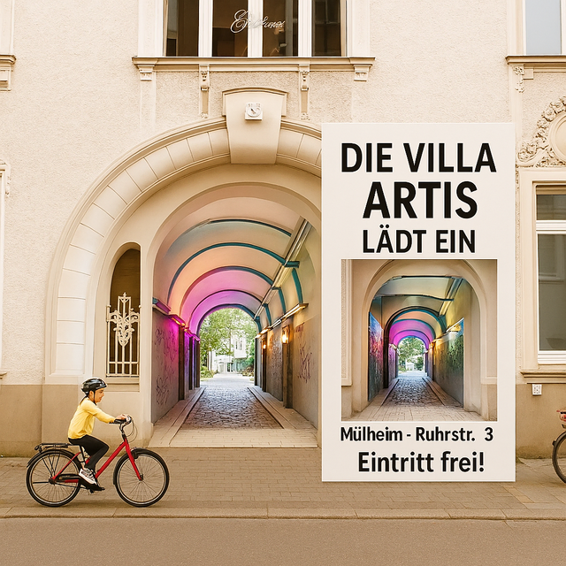 Villa Artis in der Ruhrtalstadt Mülheim
Ruhrstr. 3
ÖPNV: "Stadtmitte-MH"
NAVI &amp; PARKEN: "Delle"  "CASINO" | Foto: Mülheimer Kunstverein und Kunstförderverein Rhein-Ruhr - KKRR
