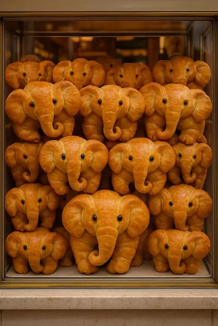 Knusprige Weckelefanten in der Backstube von Andreas Ingramm - Kreation zum Kunstjahr 2026 "Elefant im Porzellanladen !?" | Foto: Andreas Ingramm, 2026