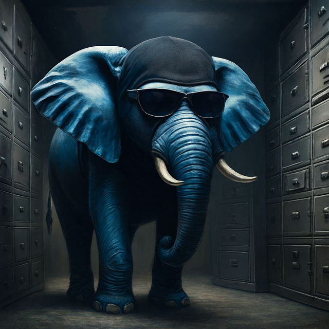 Der Gelsenkirchener Elefant bewacht die Habseligkeiten im Tresorraum | Foto: Dr. Friedrich Stavenhagen, KKRR