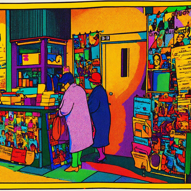 "Damen am Kiosk" 100 x 100 cm, Mischtechnik auf Leinwand
in der aktuellen Ausstellung des Mülheimer Kunstvereins KKRR "Stecknadel im Heuhaufen" in der #RuhrGallery
ÖPNV:         "MH-Stadtmitte"
NAVI:          "Delle 54"
EINGANG: "Ruhrstr. 3 / Ecke Delle" | Foto: Andreas Ingramm, 2024